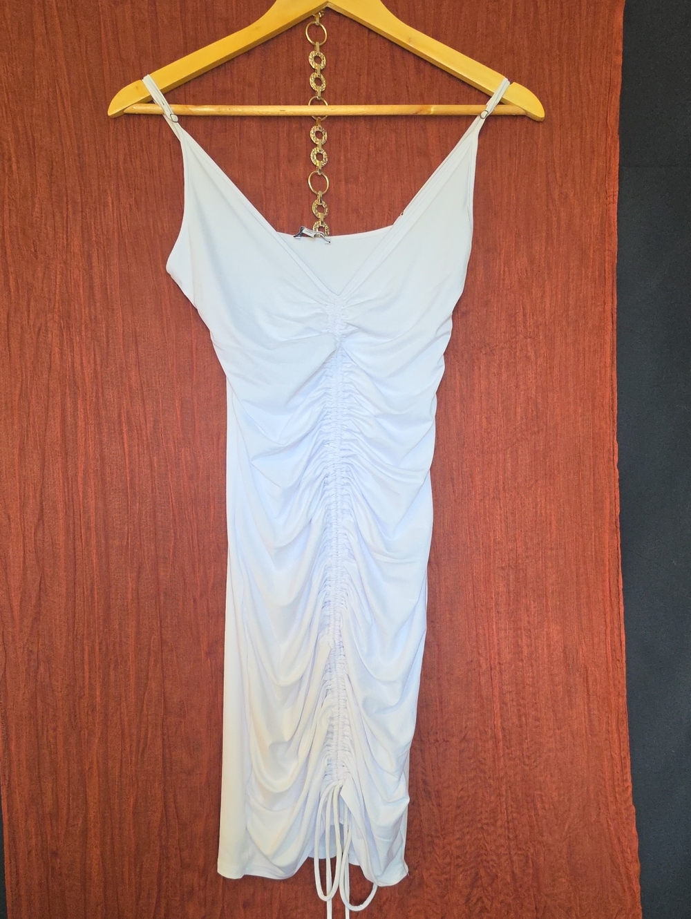 Fashion Nova White Ruched Slip Midi Dress
